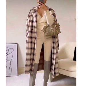 Zara bloggers favorite long plaid knit coat